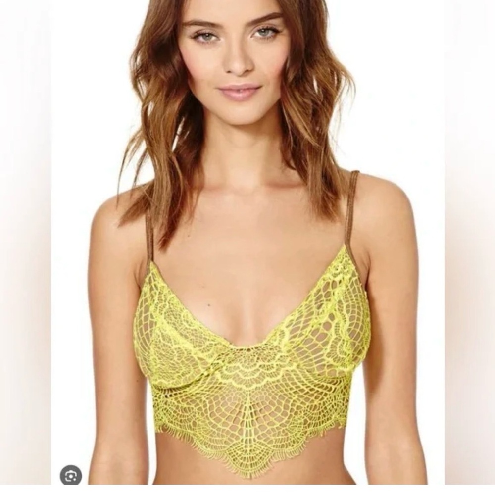 For Love and Lemons neon green and nude crop top sz small